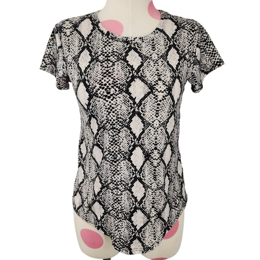 Women's Pinc Snakeskin Tee Shirt Blouse XS Round Hem USA Made Soft Loose Fit